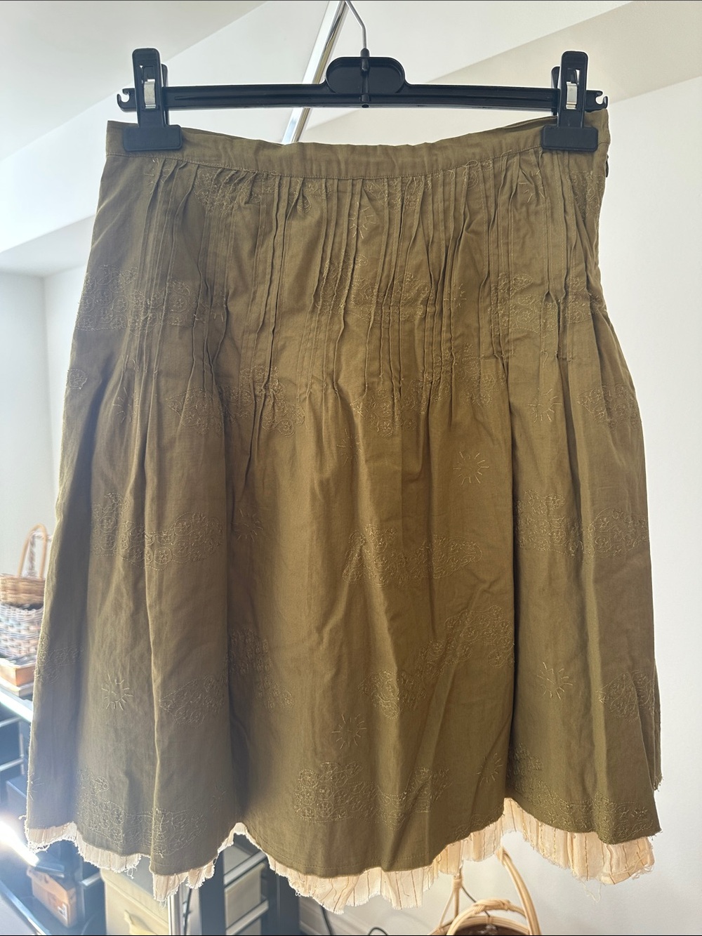 Olive Green Embroidered Skirt
